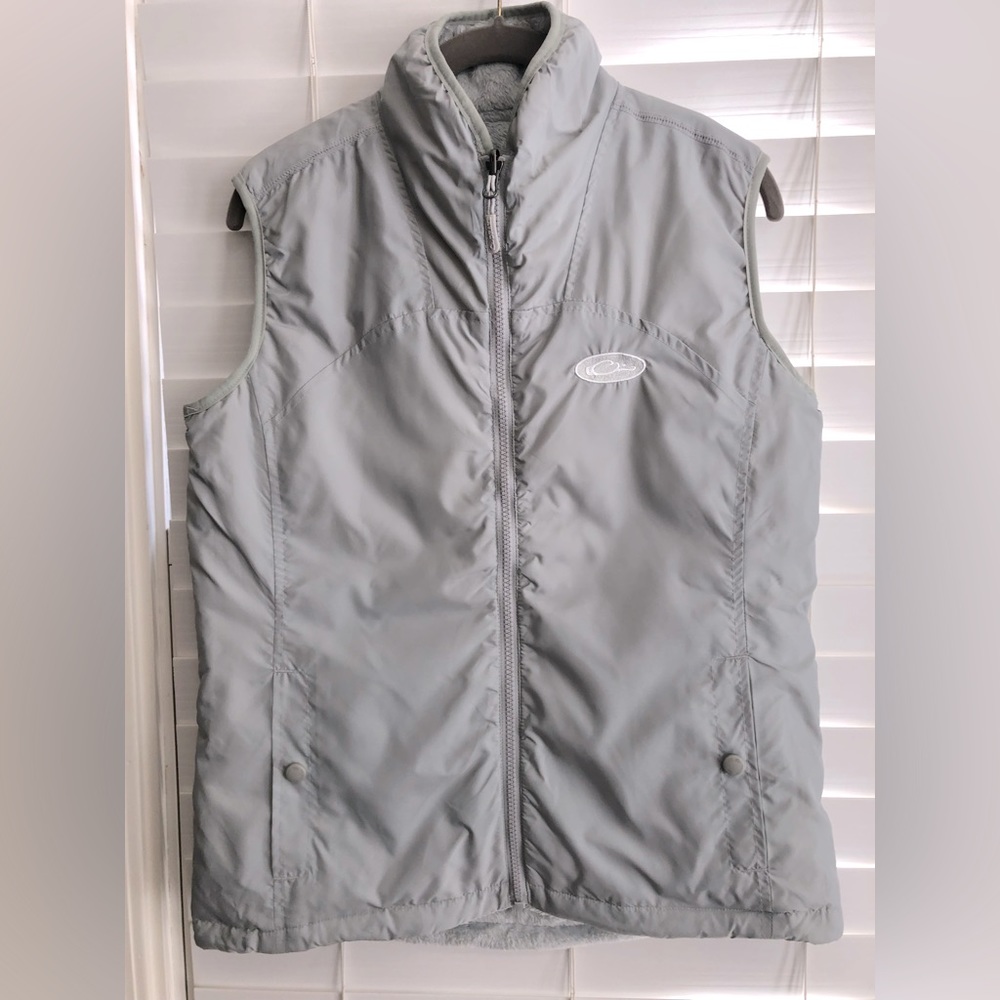 Lady Drake light grey windproof vest. Reversible- fleece on inside. Like new!